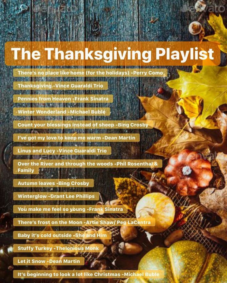 the thanksgiving playlist is shown with pumpkins and leaves