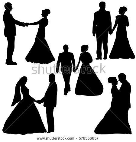 Newly Married Couple Silhouettes Free Vector | 123Freevectors | Wedding ...