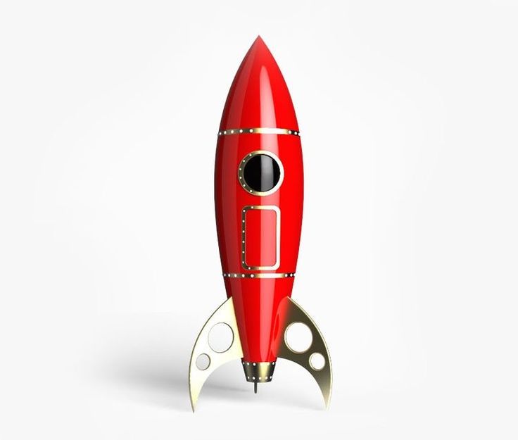 a red and silver rocket ship on white background