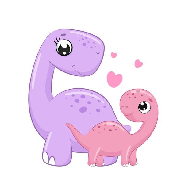 a pink and purple dinosaur hugging each other