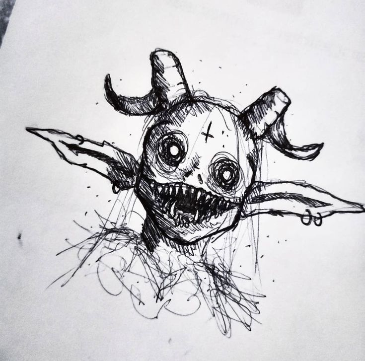 a drawing of a demon with horns on it's head