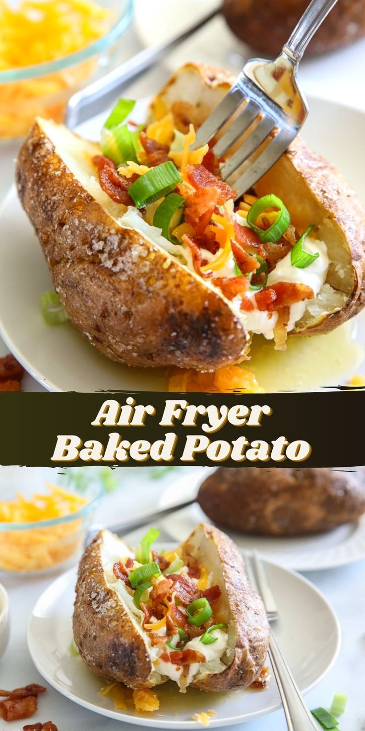 air fryer baked potato with bacon and cheese