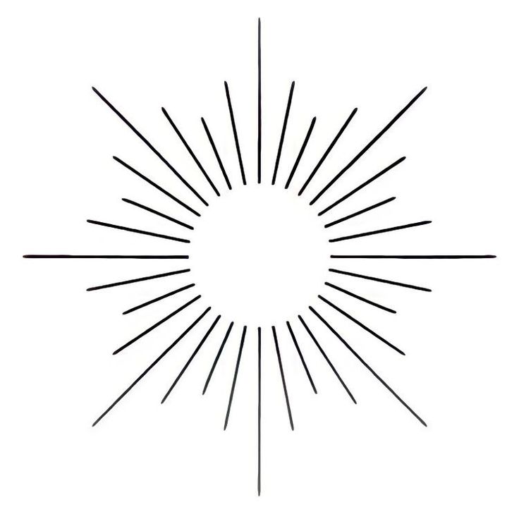 a black and white sunburst is shown in the middle of a line drawing