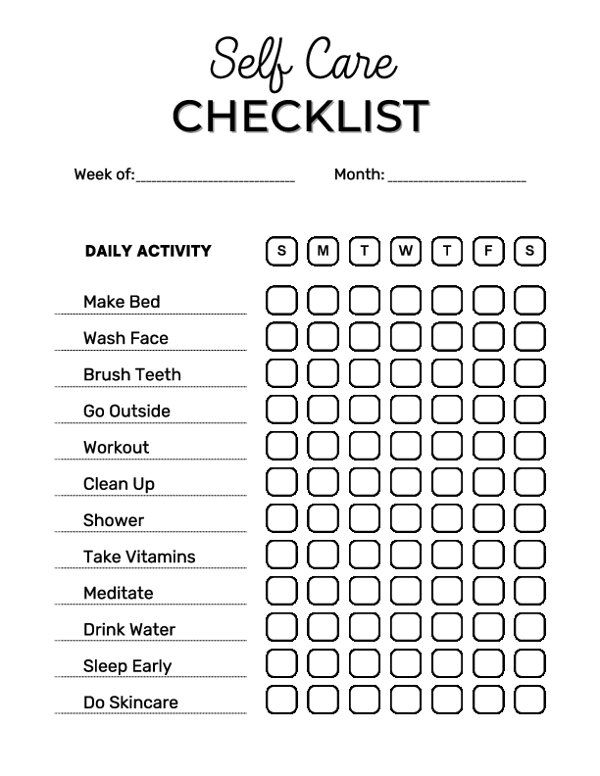 the self care checklist is shown in black and white