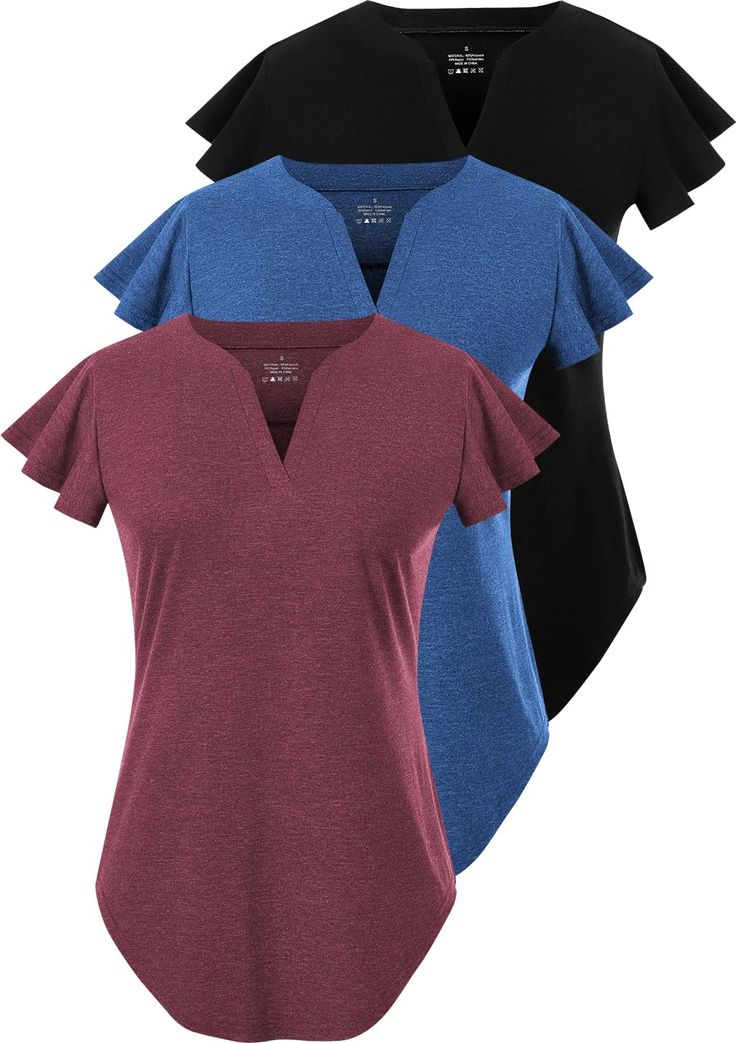 PRICES MAY VARY. ❤MATERIAL FABRI-womens v neck t shirts made of excellent materials of 60%polyeste,35%rayon,5%spandex,using ultra-soft skin-friendly fabric,lightweight and elastic,not easy to shrink or wrinkle,breathable and comfortable.womens shirts casual embellishes your figure without being snug,providing you with a comfortable dressing effect. ❤DESIGN-womens v neck t shirts slit design style can elongate your neck line,more can show your confidence and elegance;flowing sleeves and ruffles a Star Vibe, Summer Tops Casual, Business Casual Tops, V Neck Blouses, Womens Business, Business Casual Top, Womens Business Casual, Fitted Blouses, Tops Casual