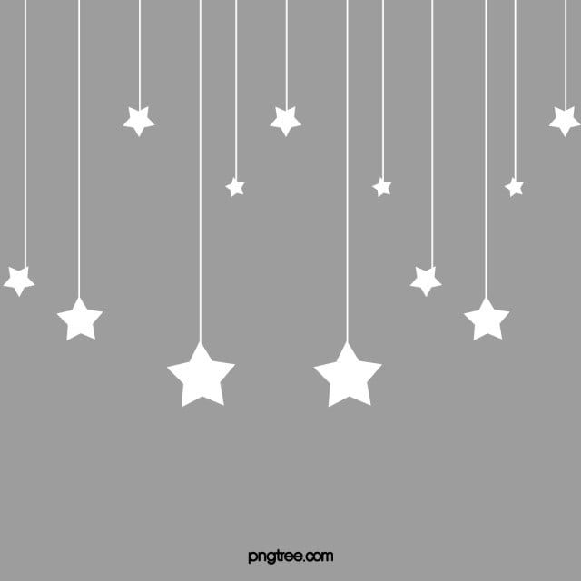 white stars hanging from strings against a gray background