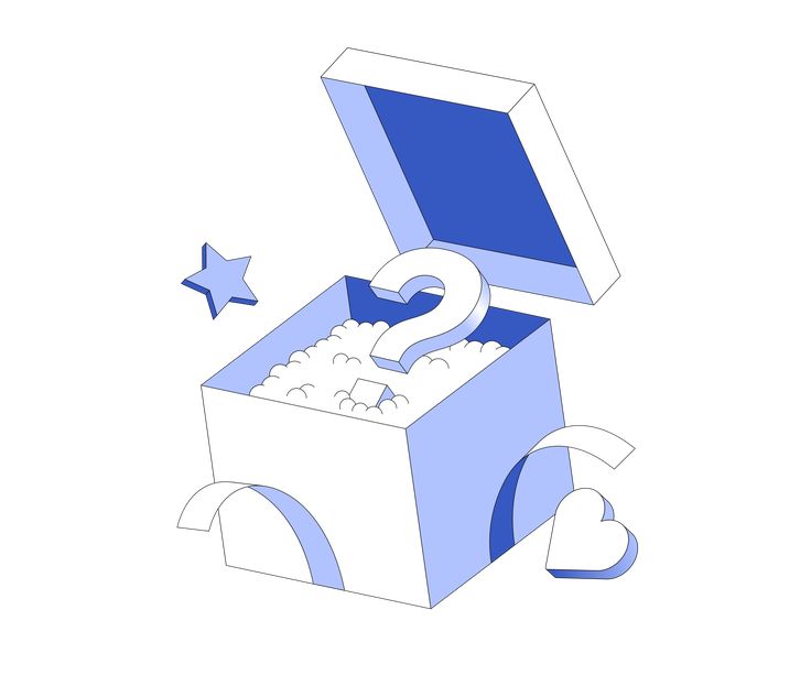 an open blue box with two hearts and a star on the side, next to it's lid