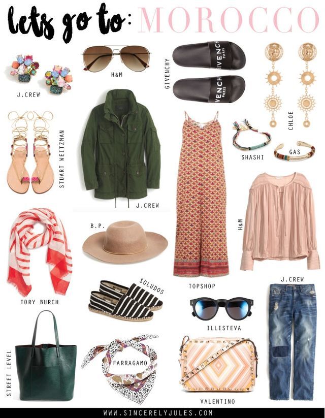 a bunch of clothes and accessories that are all in one image with the words, it's so to morocco