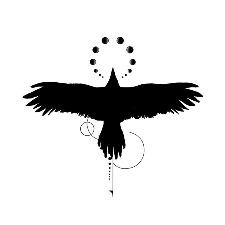 a black and white drawing of a bird with its wings spread