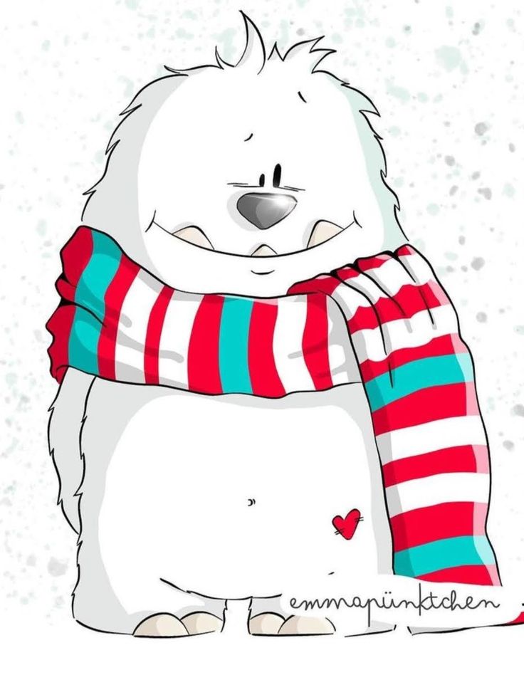 a white dog wearing a red and blue striped scarf with his paw on it's chest