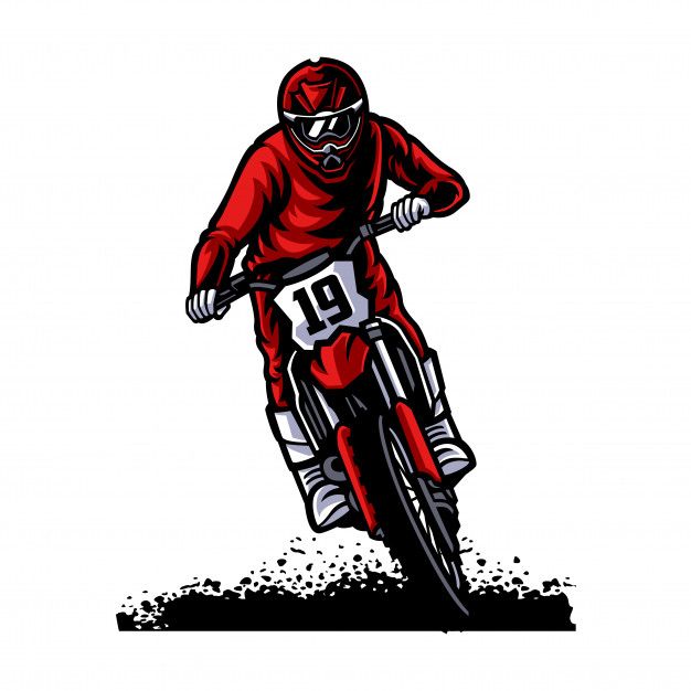 a man riding a dirt bike on top of a white ground with black and red ink