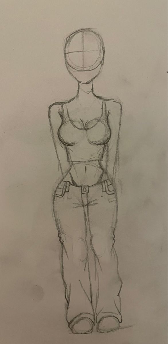 a pencil drawing of a woman standing with her hands on her hips