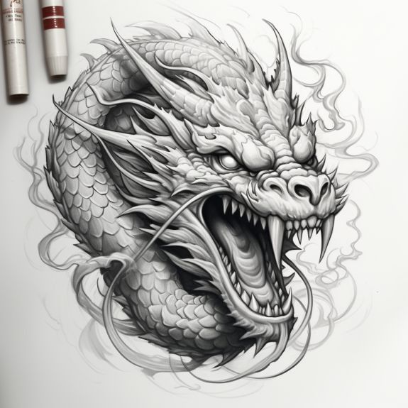 a drawing of a dragon with its mouth open