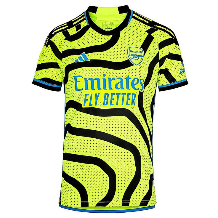 a soccer jersey with the words emiratess fly better on it in blue and yellow