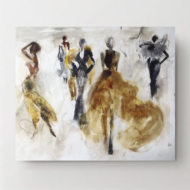 an abstract painting of people walking down the street