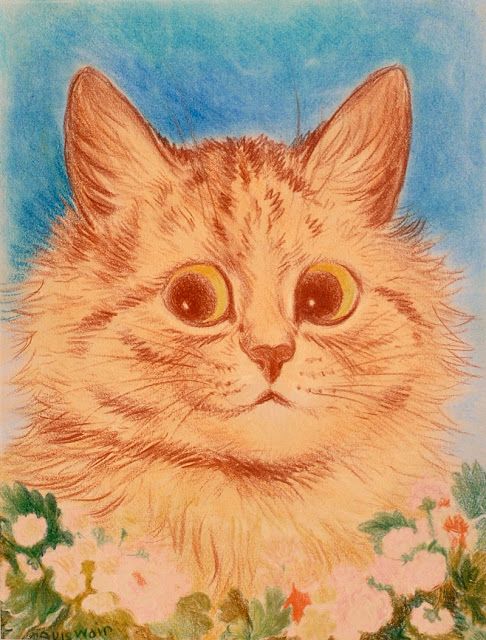 a drawing of a cat with big eyes