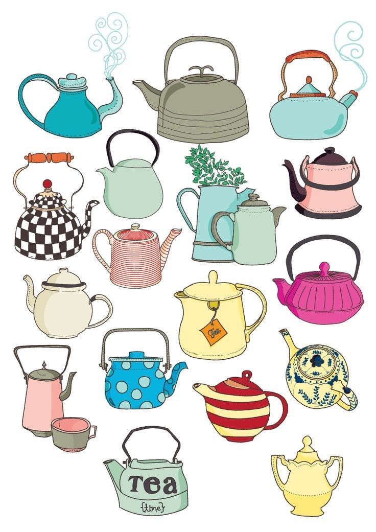 teapots and kettles are shown in different colors