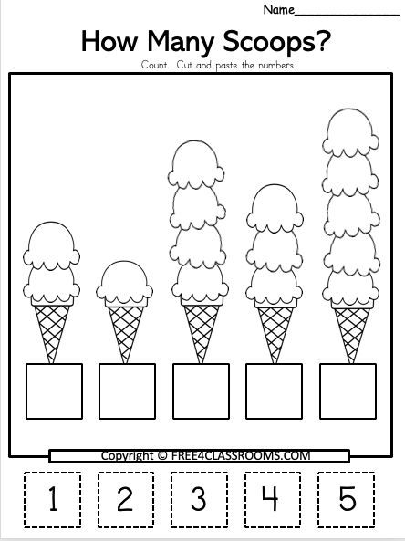 an ice cream cone worksheet with numbers to 10 and the number one on it