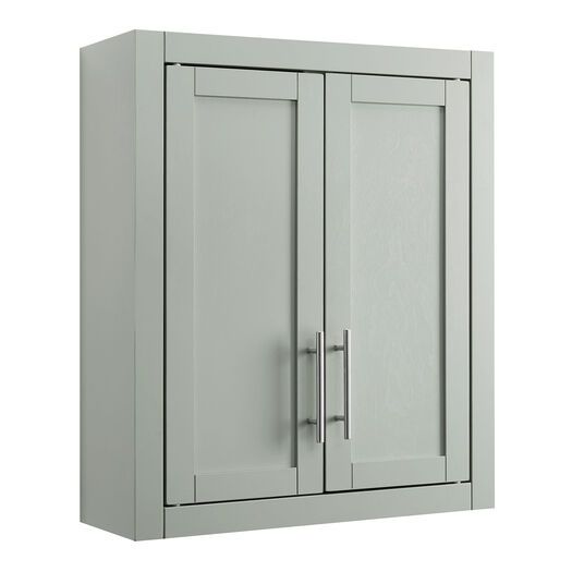 a white cabinet with two doors on it