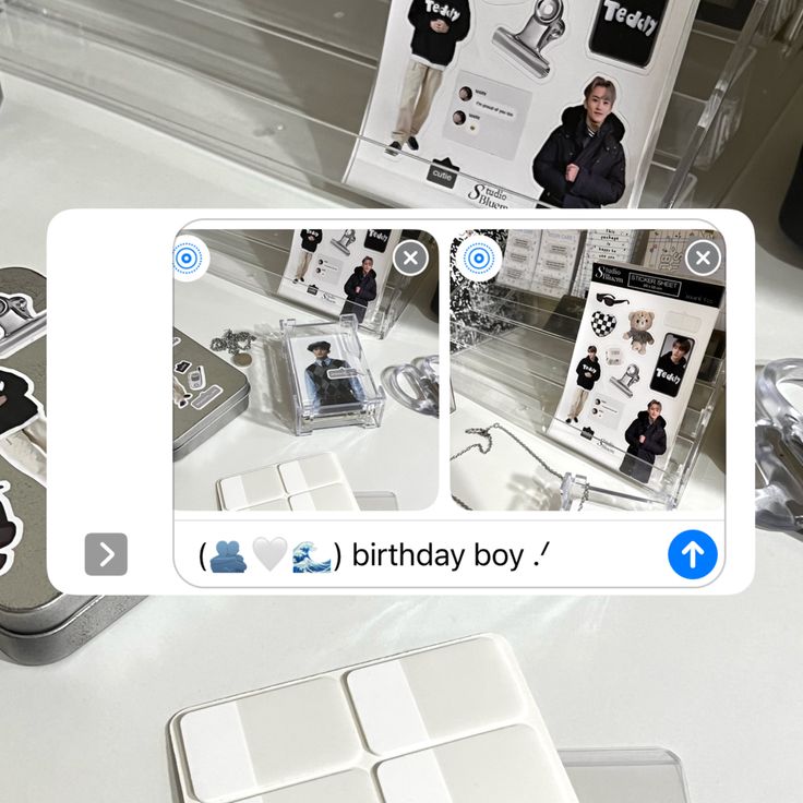 two people are on the phone and one is playing with his birthday boy stickers