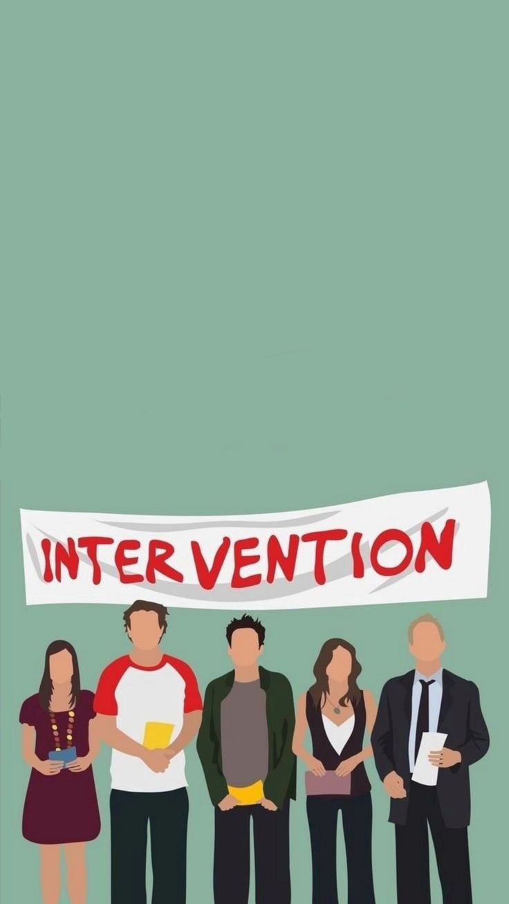 a group of people standing next to each other holding a sign that says inter vention