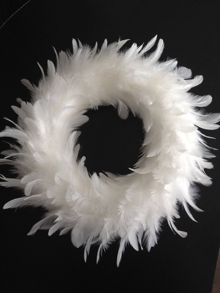 white feathers are arranged in the shape of a circle