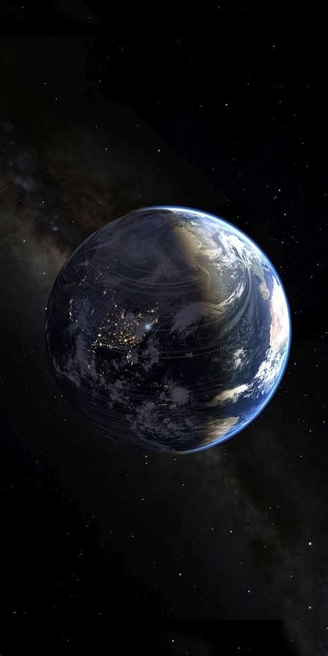 an artist's rendering of the earth from space, with stars in the background