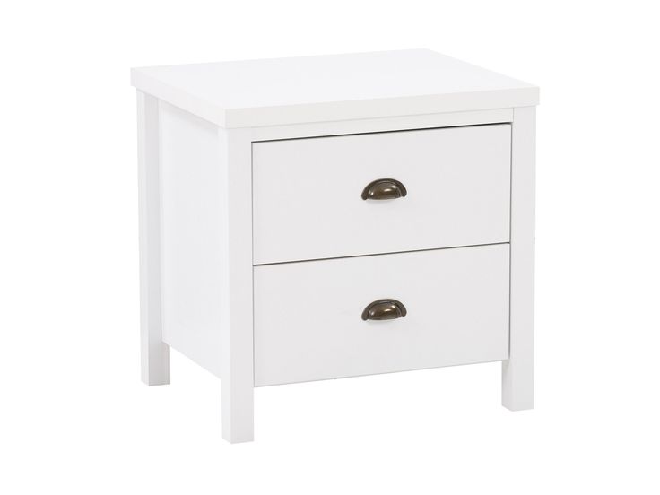 White 2-drawer nightstand with sleek design, metal handles, and sturdy wooden construction. Wooden Night Stand, Boston Night, Matching Dressers, Workspace Desk, Drawer Glides, Umbrella Cover, Patio Storage, Patio Bar Set, Wooden Nightstand