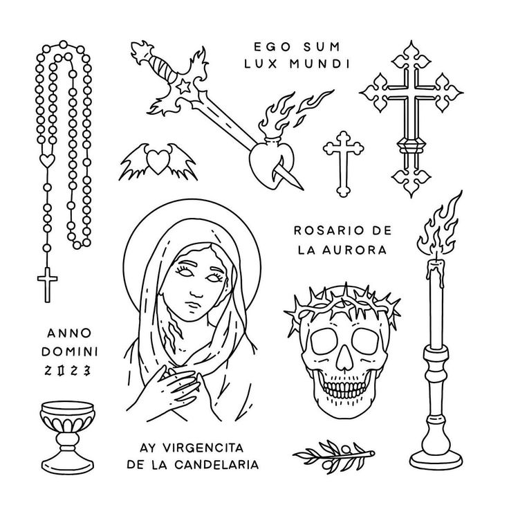 Roman Catholic Tattoos, Flash Day Tattoo, Tattoo Poster, Catholic Tattoos, Christian Tattoo, Tattoo Posters, Patchwork Tattoo, Religious Tattoo, Stick And Poke