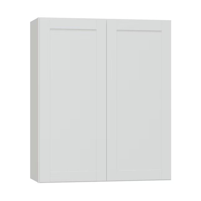 a white wall cabinet with two doors