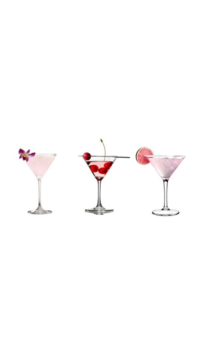 three different types of martinis on a white background