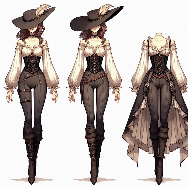 three different views of the same outfit, one with long sleeves and two with high waist