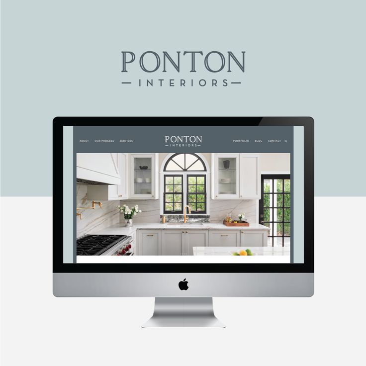 a computer screen with the word ponton interiors on it and an image of a kitchen