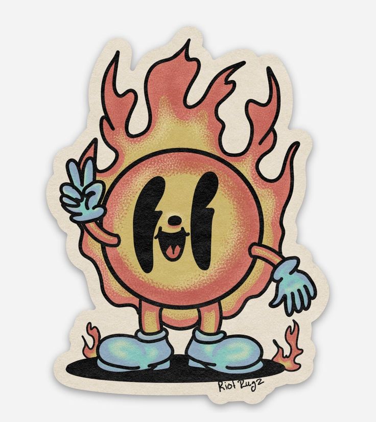 a sticker with an image of a fireball on it's face and arms