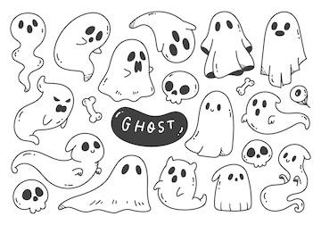 halloween ghost clipart set with black and white graphics on the bottom right hand corner