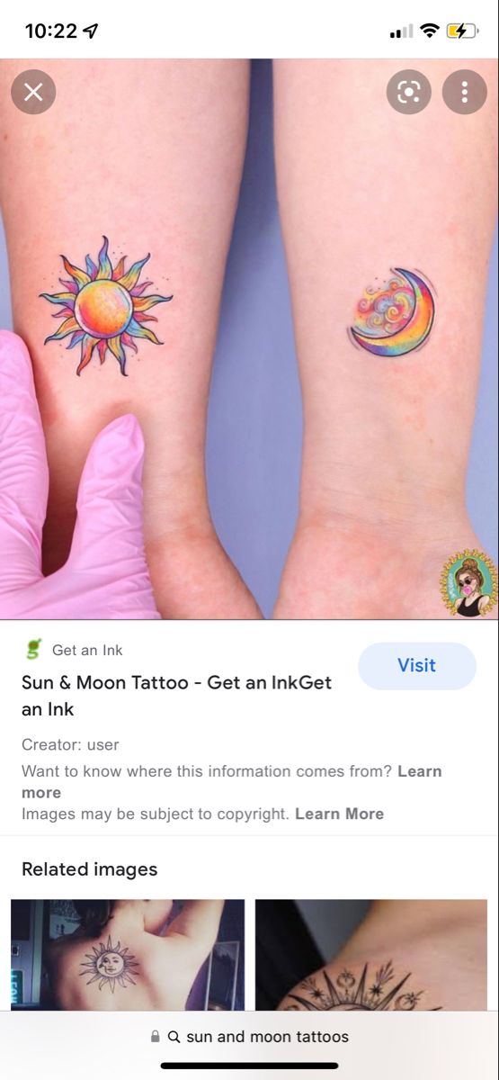 two sun and moon tattoo designs on both legs