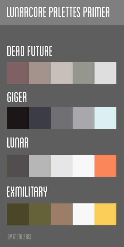 the color scheme for lunaacore palettes primer, dead future, tiger eximi