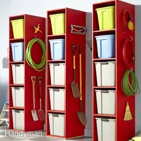 a red storage unit filled with lots of different items