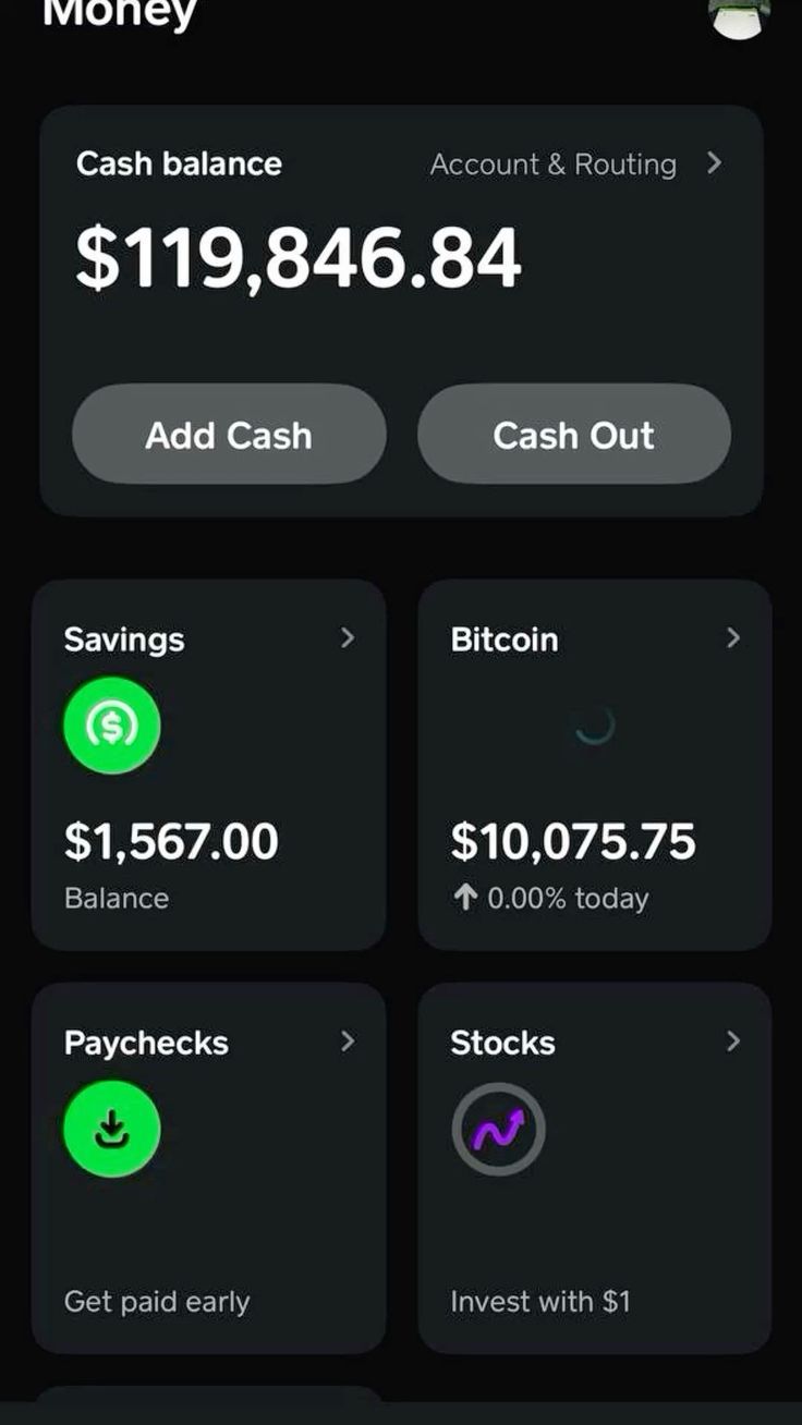 an iphone screen showing the balance and cash options for each bank account, including $ 1,