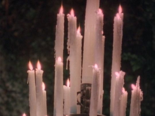 many white candles are lit in the dark