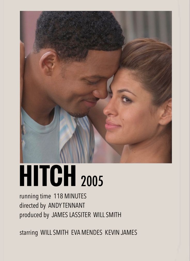 a man and woman kissing each other in front of a poster for the film hitch