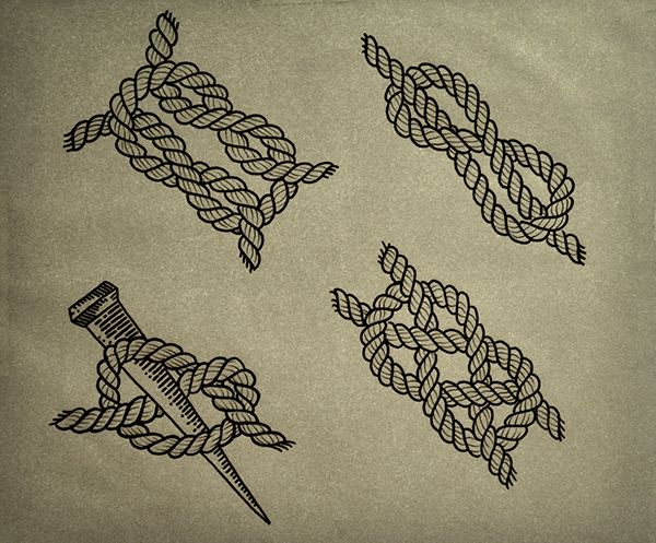 four different types of rope with scissors on them and one is tied up to the side