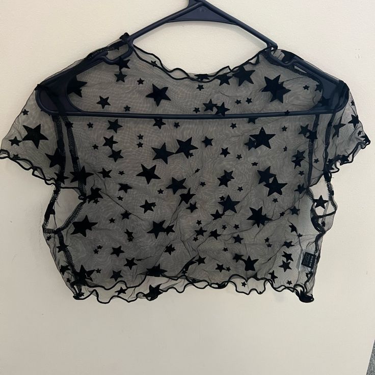 Shein Mesh Top Black, With Black Stars Nwot, Never Worn Cute Mesh Tops, Mesh Top Aesthetic, Fishnet Top Outfit, Mesh Top Pattern, Cropped Mesh Top, Black With Stars, Mesh Shirts, Women Fashion Ideas, Genshin Oc