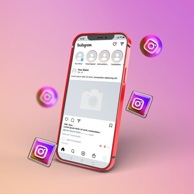 an iphone with instagram on the screen surrounded by circles and bubbles that appear to be floating