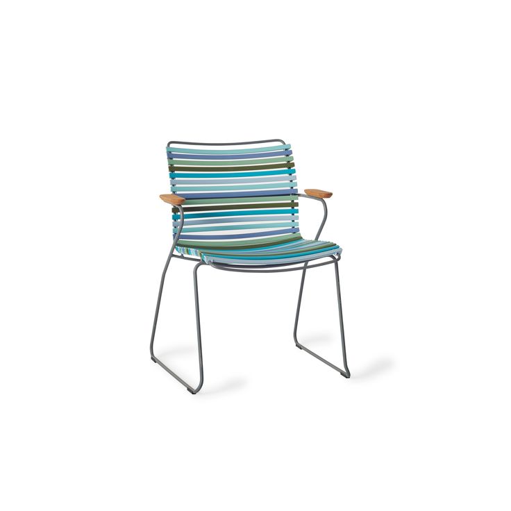 a blue and green striped chair on a white background