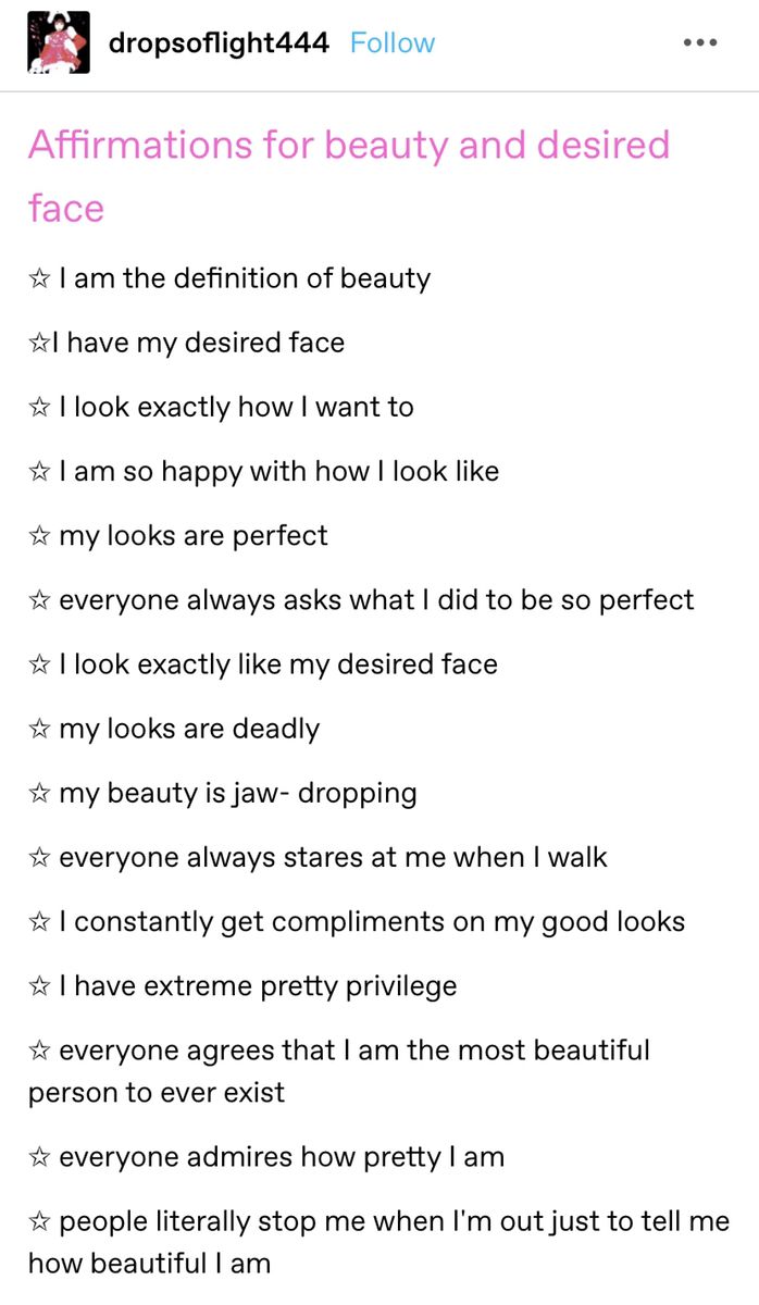 an image of a text message with the words affirmmations for beauty and desired face