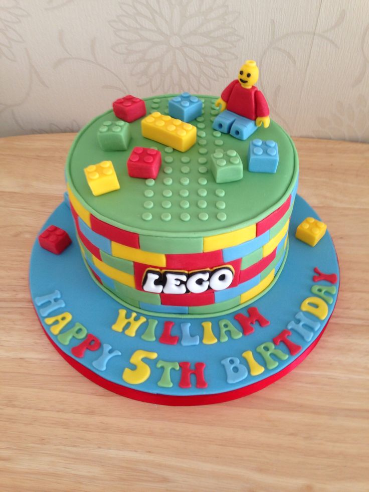 a birthday cake made to look like lego blocks