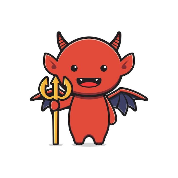 a red devil with horns and wings holding a golden key in his hand, on a white background