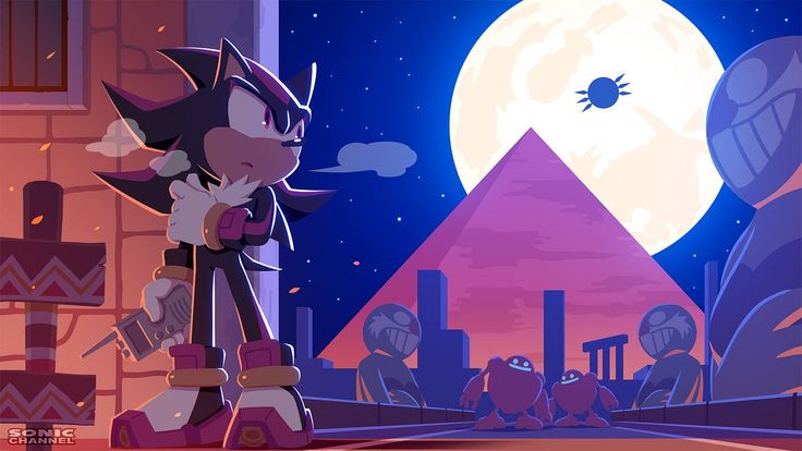 an animated image of a cat standing in front of a full moon and some buildings