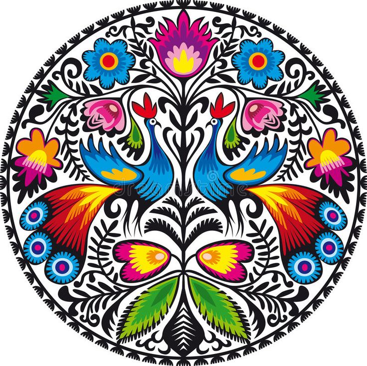 an ornate design with colorful flowers and birds in the center